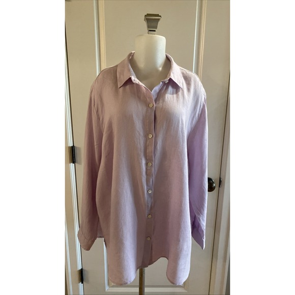 J. Jill Tops - J.Jill Love Linen Women's 2X Lilac 100% Linen Button‎ Front Shirt Relaxed Fit